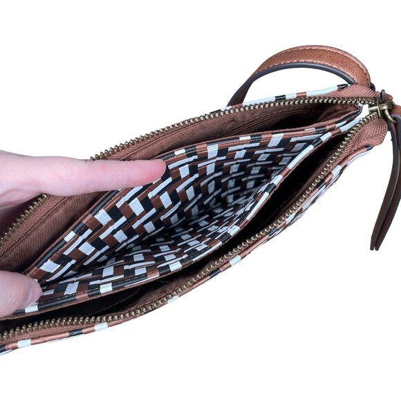 Frye & Co Faux Leather Brown Black & White Print Women's Crossbody Shoulder Bag - Picture 11 of 16